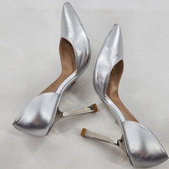 STUART WEITZMAN Anny X Heel 100 Pump Silver Leather Pointed Toe - Picture 7 of 11